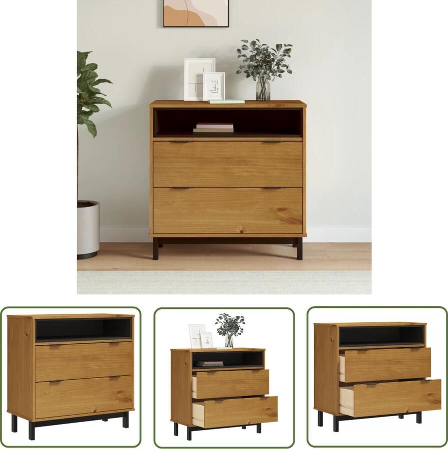 VidaXL Grenenhouten Kast Ladekast FLAM 80x40x80 cm massief grenenhout Vintage Kast Opbergkast Salontafel