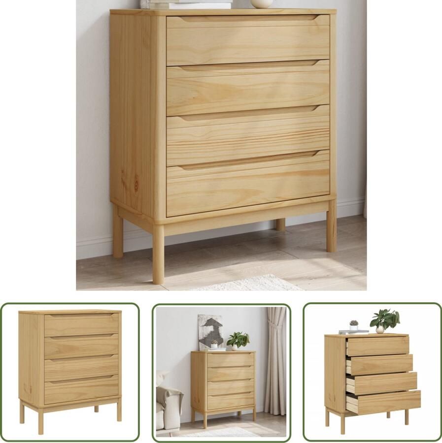 VidaXL Ladekast FLORO massief grenenhout wasbruin Ladekast Grenenhouten Kast Vintage Kast Bruine Kast Woonaccessoires