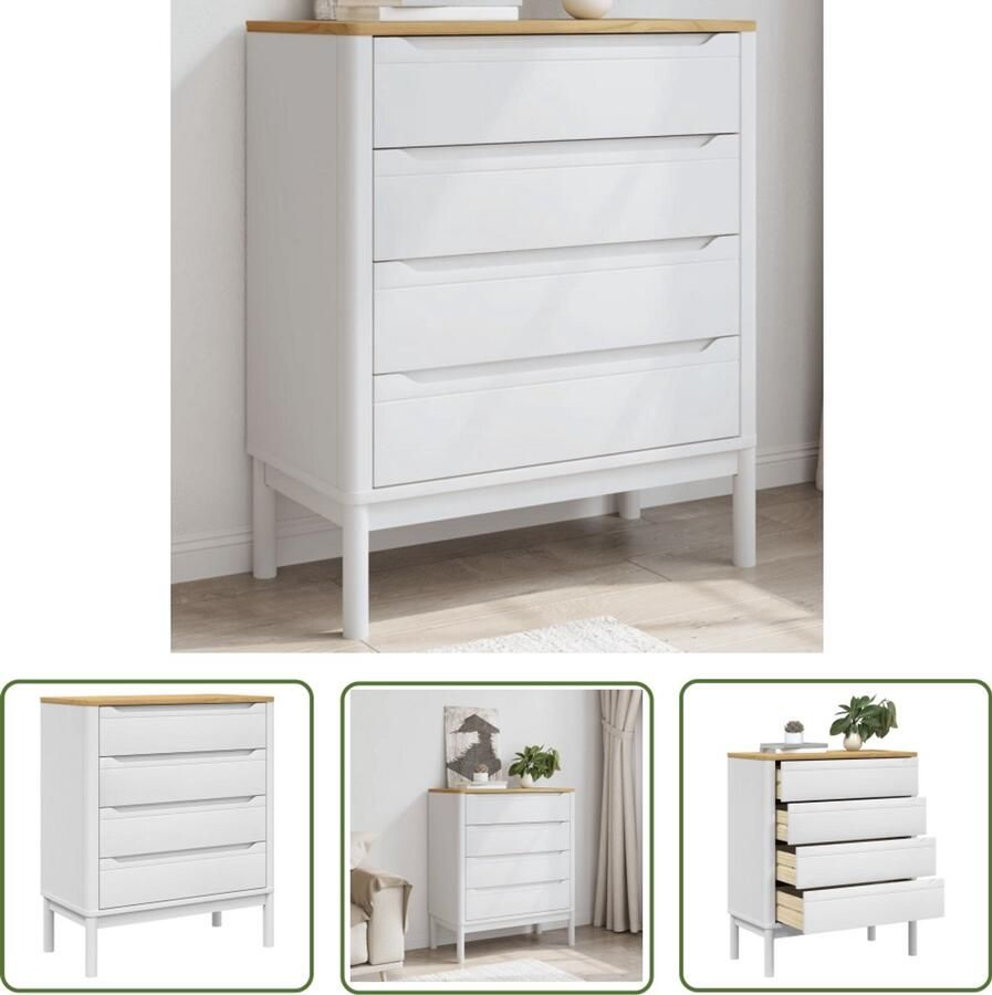 VidaXL Ladekast FLORO massief grenenhout wit Ladekast Grenenhouten Kast Witte Ladekast Vintage Kast Scandinavische Kast