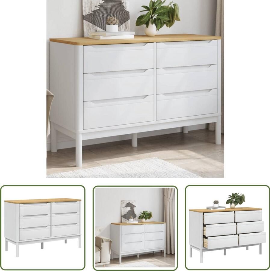 VidaXL Grenenhouten Kast Ladekast FLORO massief grenenhout wit Witte Ladekast Vintage Ladekast Salontafel