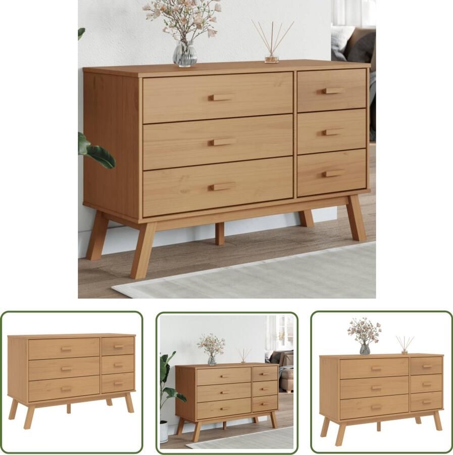 VidaXL Grenenhouten Kast Ladekast Ladekastje OLDEN massief grenenhout bruin Vintage Kast Scandinavisch Design Bruine Kast