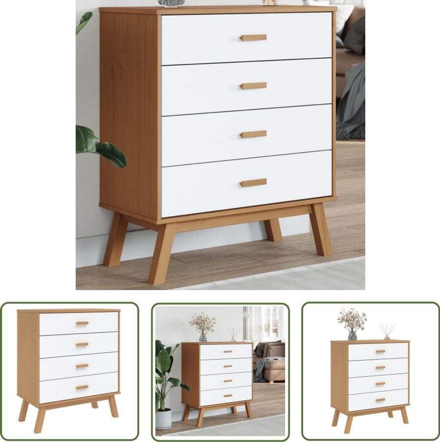 VidaXL Grenenhouten Kast Ladekast Ladekastje OLDEN massief grenenhout wit en bruin Vintage Kast Scandinavisch Wonen Opbergkast