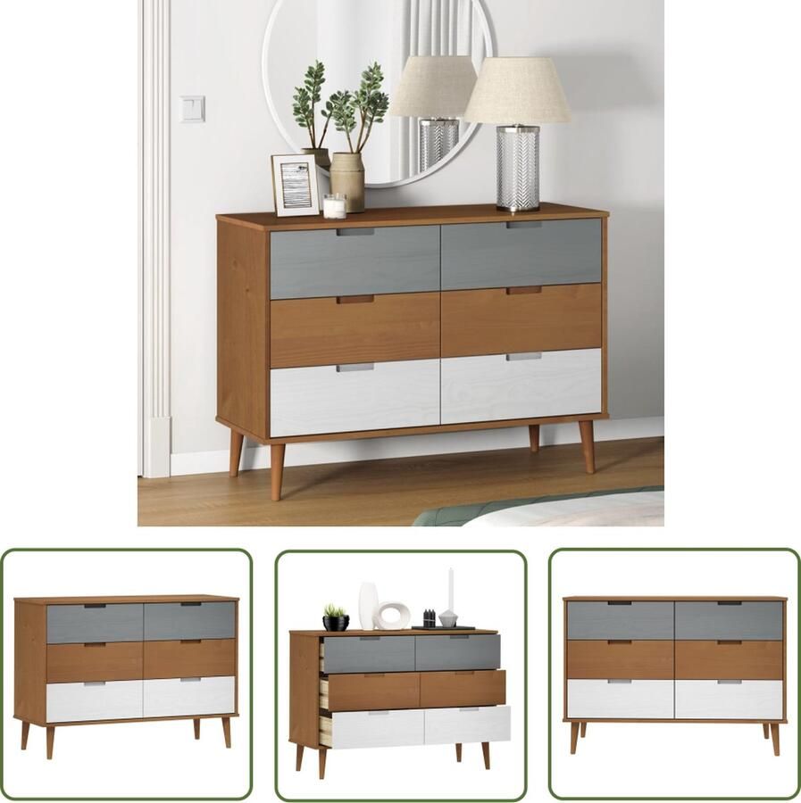 VidaXL Grenenhouten Kast Ladekast MOLDE 113x40x80 cm massief grenenhout bruin Vintage Kast Scandinavisch Design Opbergkast