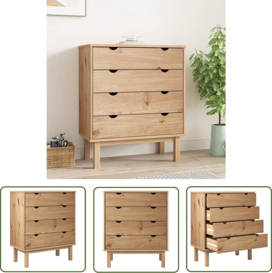 VidaXL Grenenhouten Kast Ladekast OTTA 76 5x39 5x90 cm massief grenenhout Vintage Kast Scandinavisch Design Opbergkast