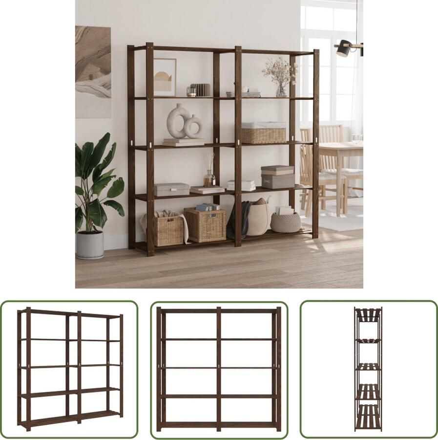 VidaXL Grenenhouten Kast Opbergrek 5-laags 170x38x170 cm massief grenenhout bruin Opbergkast Vintage Kast Industriële Stijl