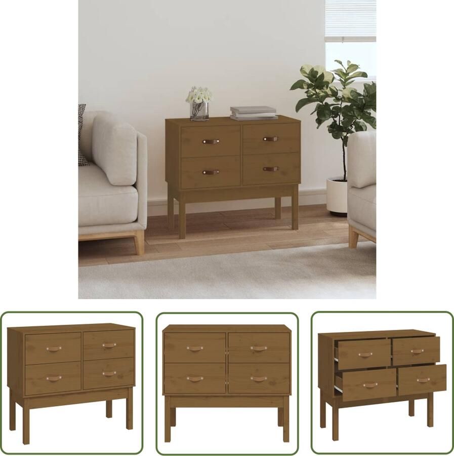 The Living Store Wandkast 90x40x78 cm massief grenenhout honingbruin Wandkast Grenoble Hout Opbergkast Salontafel Woonaccessoires