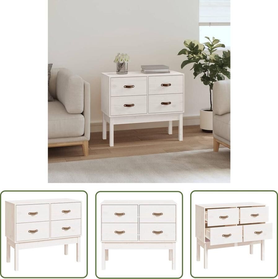 The Living Store Wandkast 90x40x78 cm massief grenenhout wit Wandkast Grenenhout Houtkaste Vintage Kast Salontafel