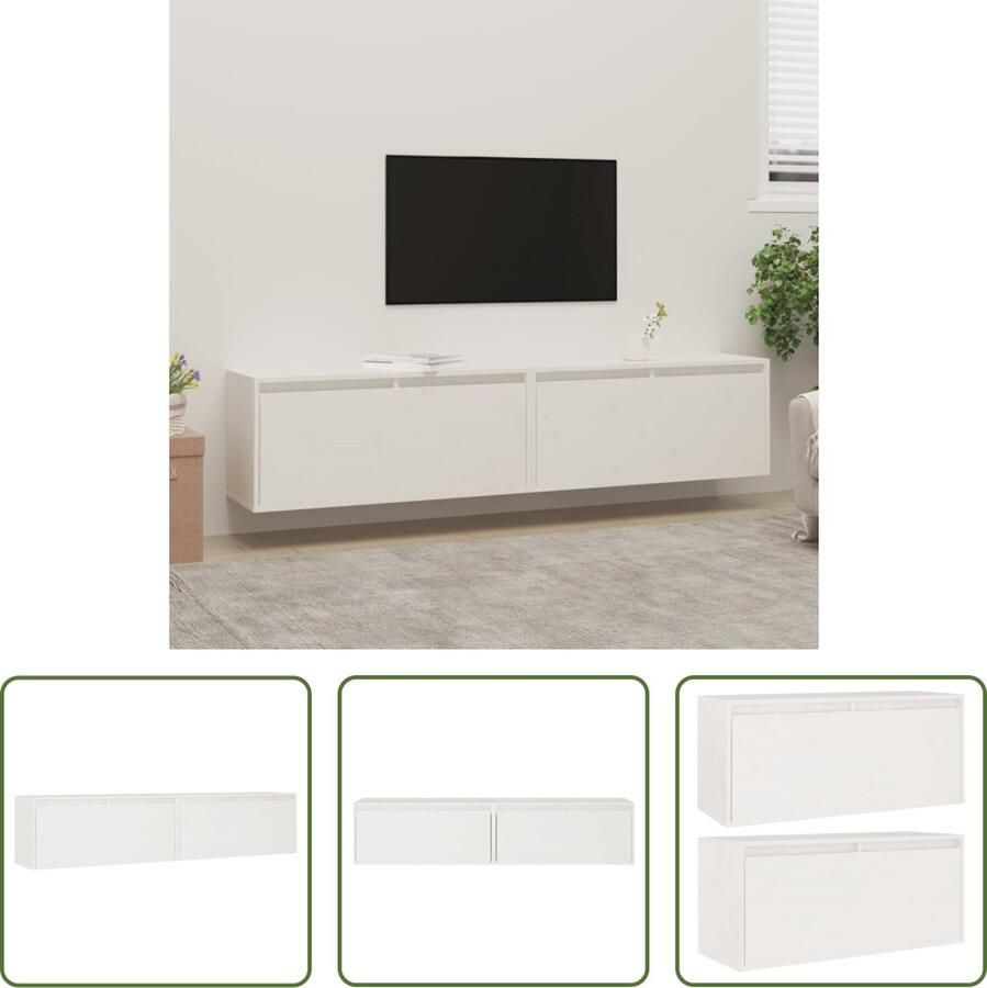 The Living Store Wandkasten 2 st 80x30x35 cm massief grenenhout wit Hangkasten Wandkasten Houten Kast Grenenhouten Kast Wit Meubilair