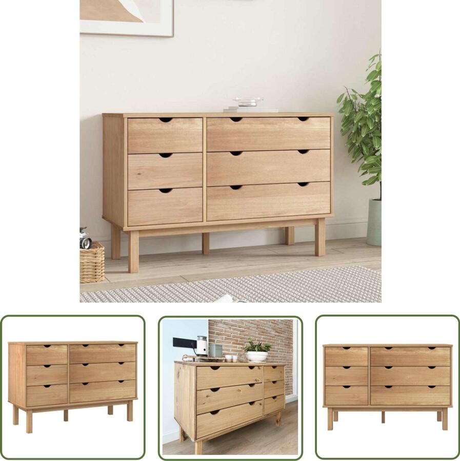 VidaXL Grenenhouten Meubel Ladekast OTTA 111x43x73 5 cm massief grenenhout Scandinavisch Design Opbergkast Woonkamermeubilair