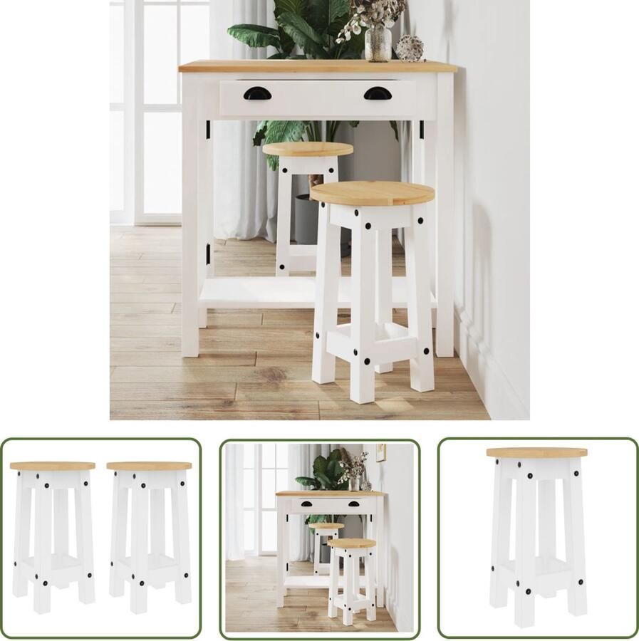 The Living Store Barkrukken 2 st massief grenenhout wit Barkrukken Grenenhouten Meubels Vintage Meubels Industriële Meubels Moderne Barkrukken