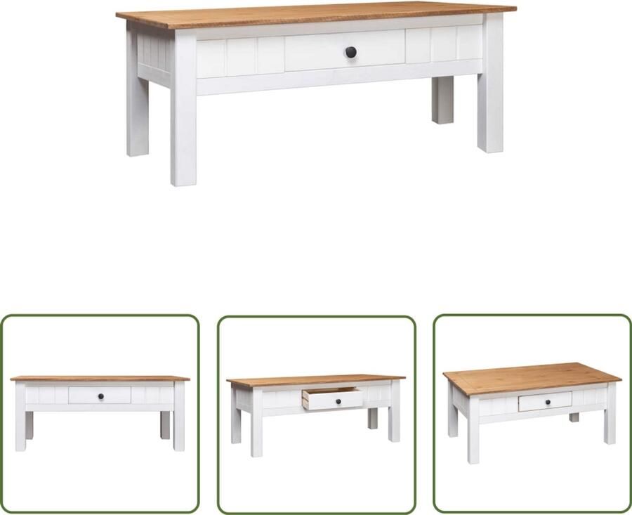 The Living Store Salontafel Grenenhout Wit en natuurlijke houtkleur 100x60x45 cm Met lade Salontafel Grenenhouten Salontafel Landelijke Salontafel Wit Salontafel Met Lade - Foto 2