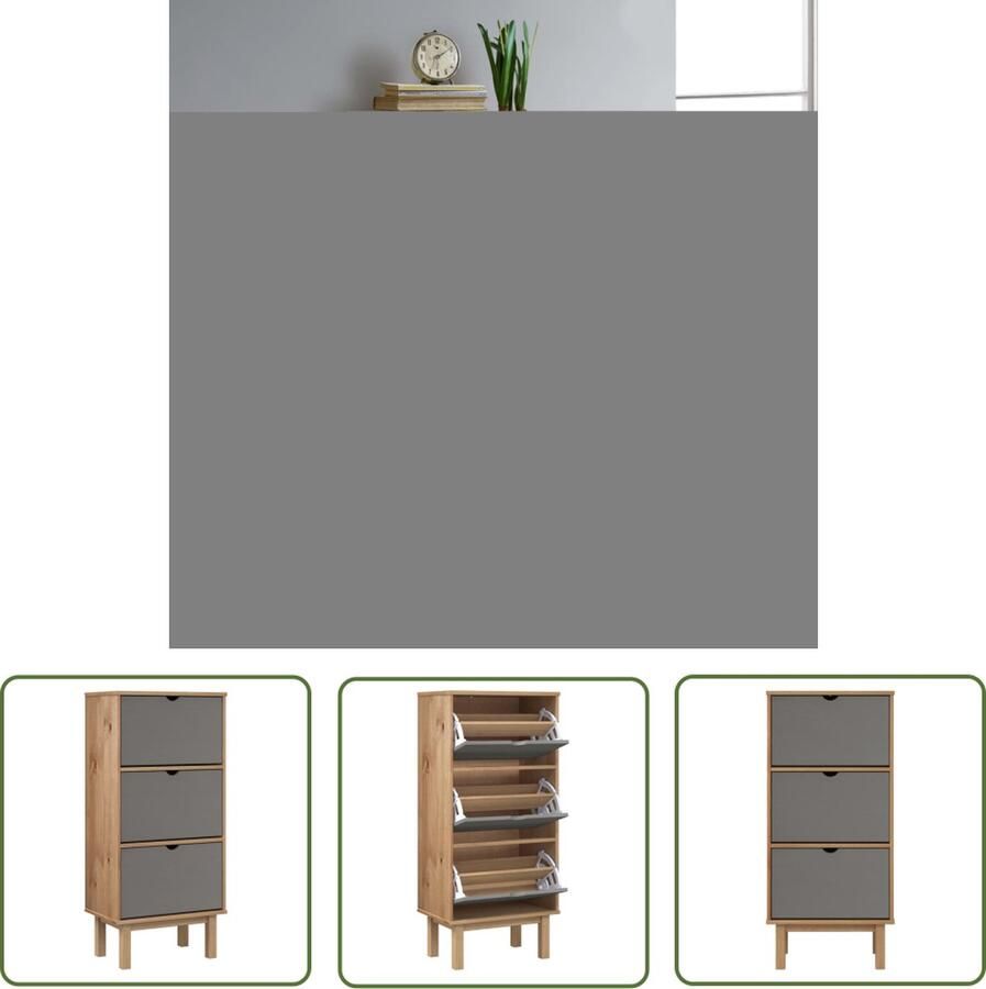 The Living Store OTTA Schoenenkast 55 x 35 x 120 cm Massief grenenhout 3 kieplades Schoenenkast Grenenhouten Schoenenkast Schoenenopbergers Entree Organisatie Garderobe - Foto 2