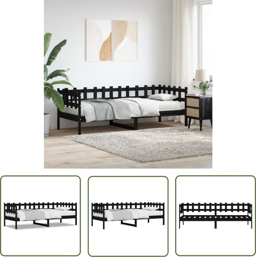 The Living Store Houten Slaapbank Grenenhout 203.5 x 98 x 68.5 cm Zwart Slaapbank Grenenhouten Slaapbank Zwarte Slaapbank Tweepersoons Slaapbank Stapelbare Slaapbank