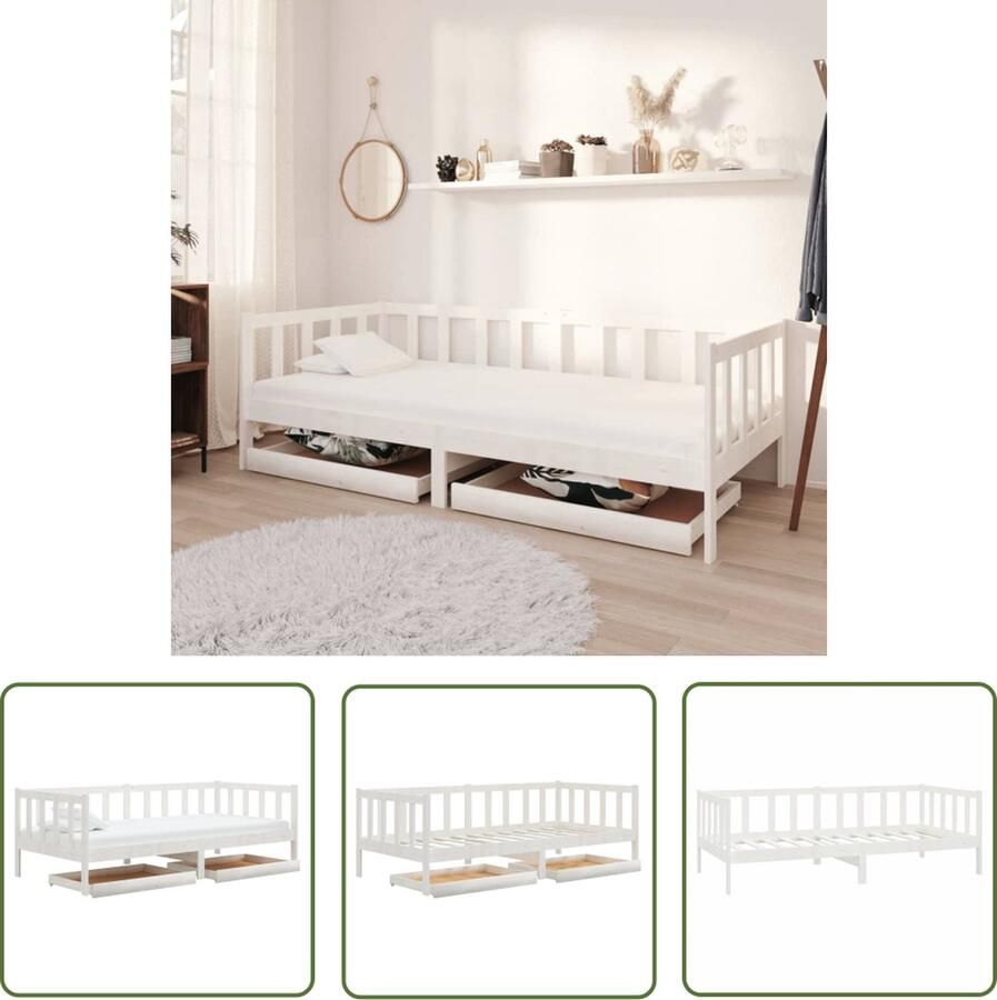 The Living Store Slaapbank met lades massief grenenhout wit 90x200 cm Bedbank Bedbanken Bed Bank Bed Banken Slaapbank Slaapbanken Slaap Bank Slaap Banken Houten Bedbank Houten Bedbanken Houten Slaapbank