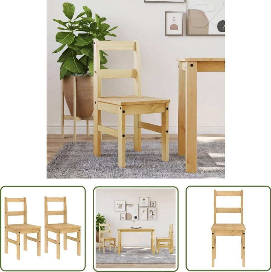 The Living Store Panama Eetkamerstoelen 40 x 46 x 90 cm Massief grenenhout met wasafwerking Eetkamerstoelen Grenenhouten Stoel Vintage Stoel Moderne Stoel Bruine Stoel