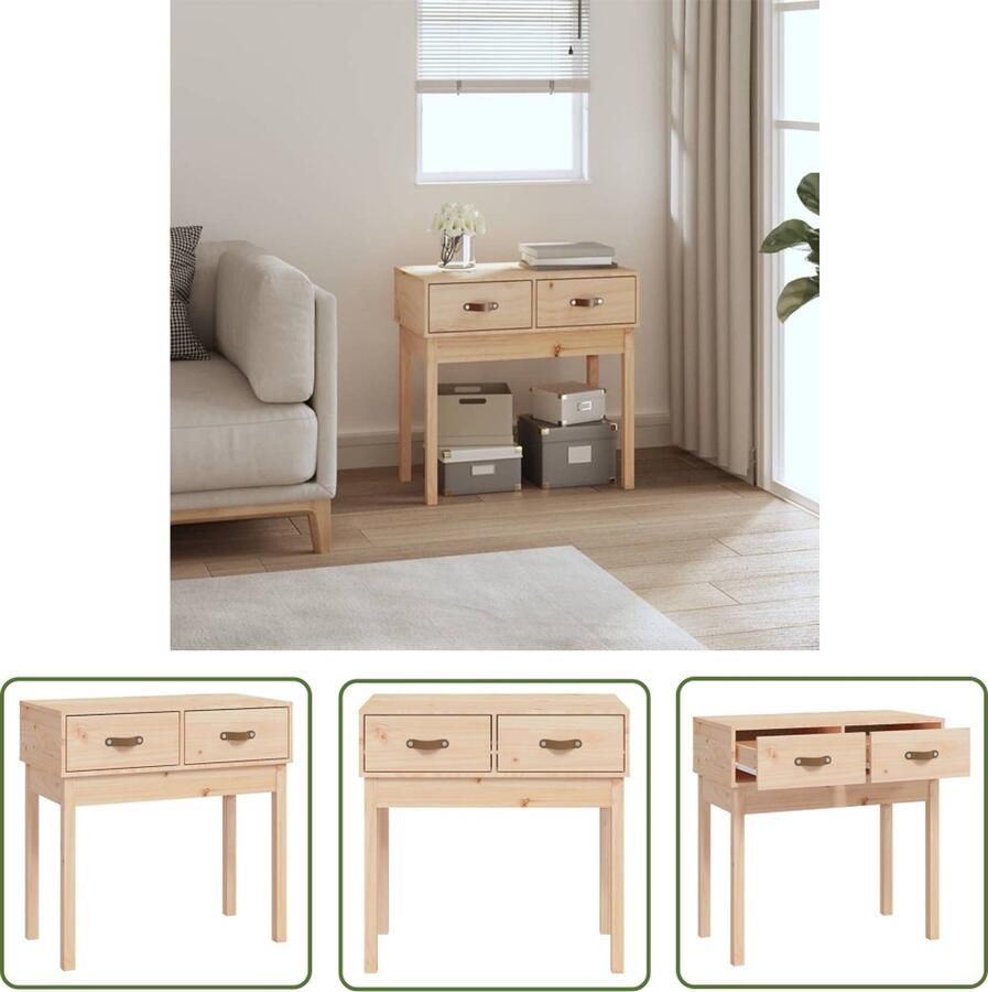 The Living Store Wandtafel Massief Grenenhout 76.5 x 40 x 75 cm 2 Lades Rustiek uitziend Brede toepassing Wandtafel Grenenhouten Tafel Bijzettafel Entreetafel Rustic Tafellamp - Foto 2