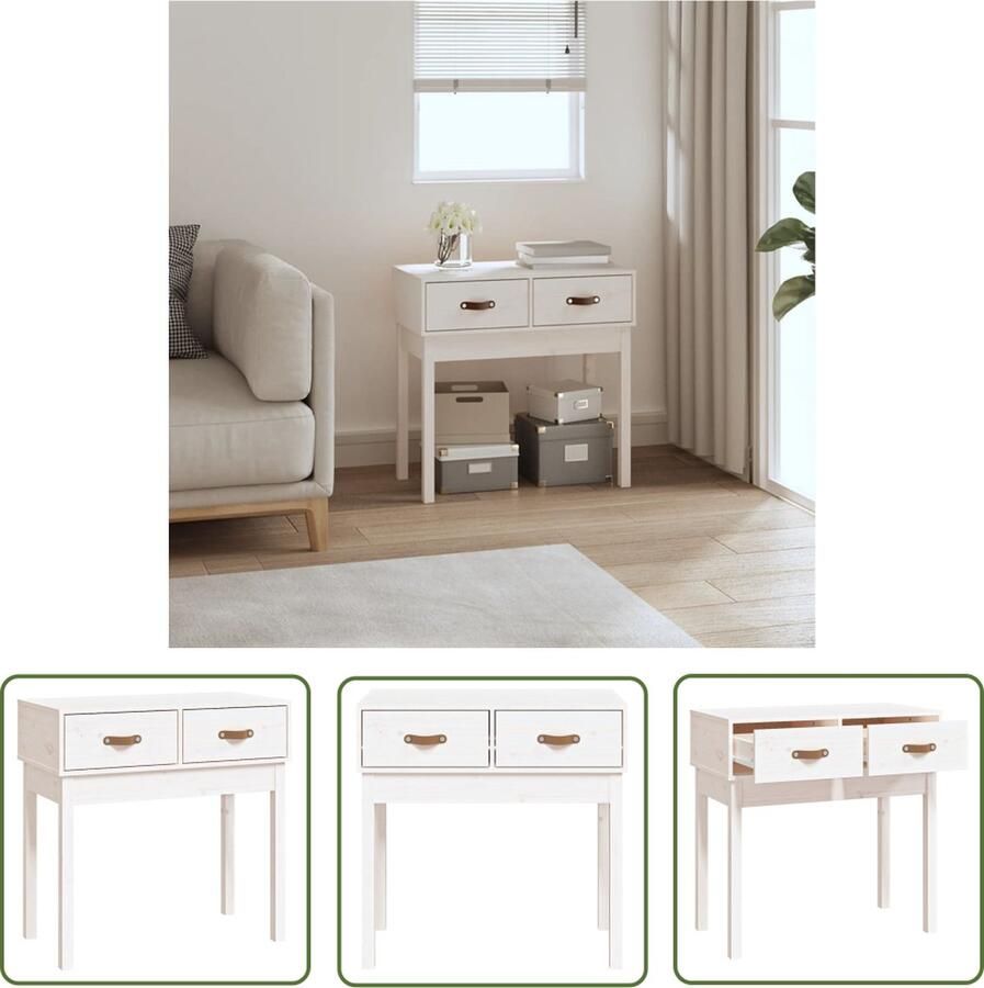 The Living Store Wandtafel Massief Grenenhout 76.5 x 40 x 75 cm Wit Wandtafel Grenenhouten Tafel Witte Tafel Bijzettafel Salontafel - Foto 2