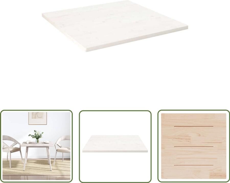 The Living Store Tafelblad vierkant 80x80x2 5 cm massief grenenhout wit Tafelblad Grenenhouten Tafelblad Wit Tafelblad Vintage Tafelblad Industriële Tafelblad - Foto 3