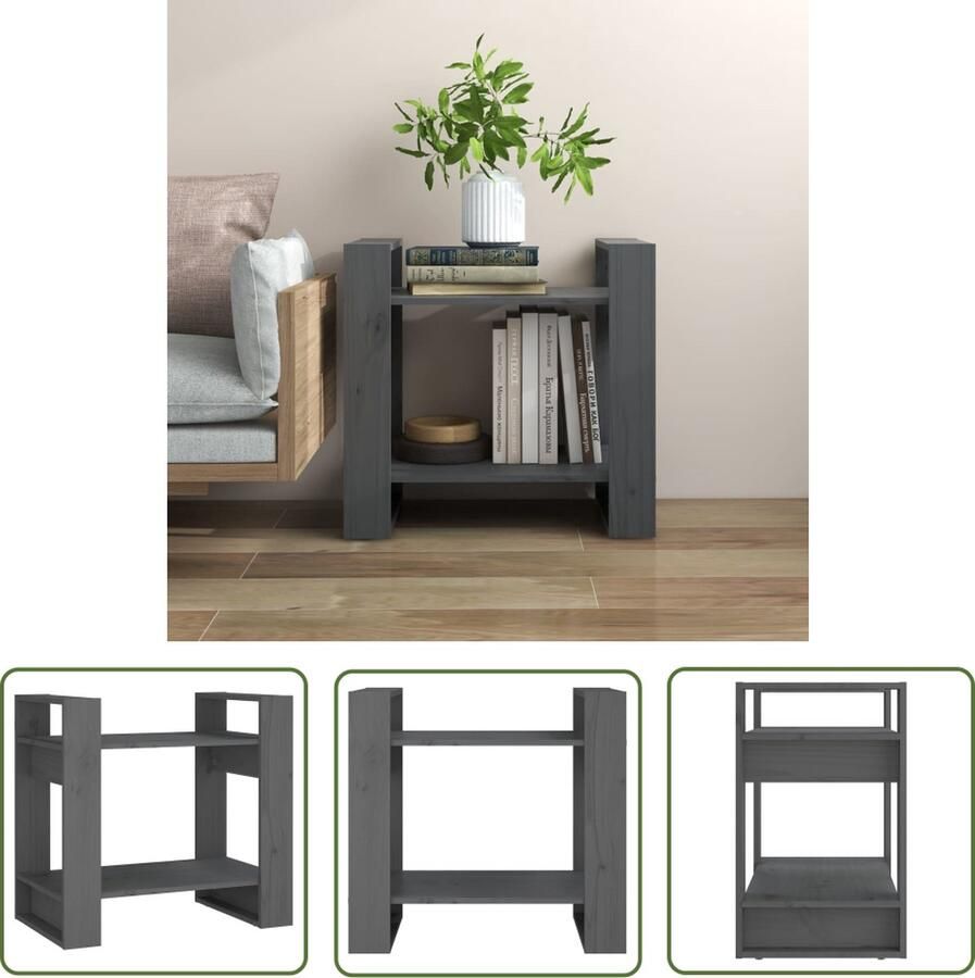 The Living Store Boekenkast kamerscherm 60x35x57 cm massief grenenhout grijs Boekenkast Grenoble Hout Boekenplank Kast Interieurbouw - Foto 2