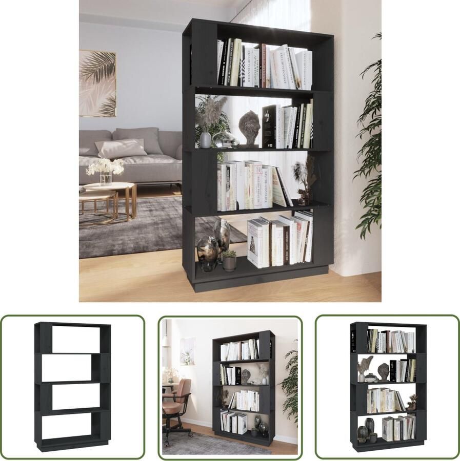 The Living Store Boekenkast kamerscherm 80x25x132 cm massief grenenhout grijs Boekenkast Grenoble Hout Grijze Boekenkast Kamer Scheidingswand Opslag Kast - Foto 2