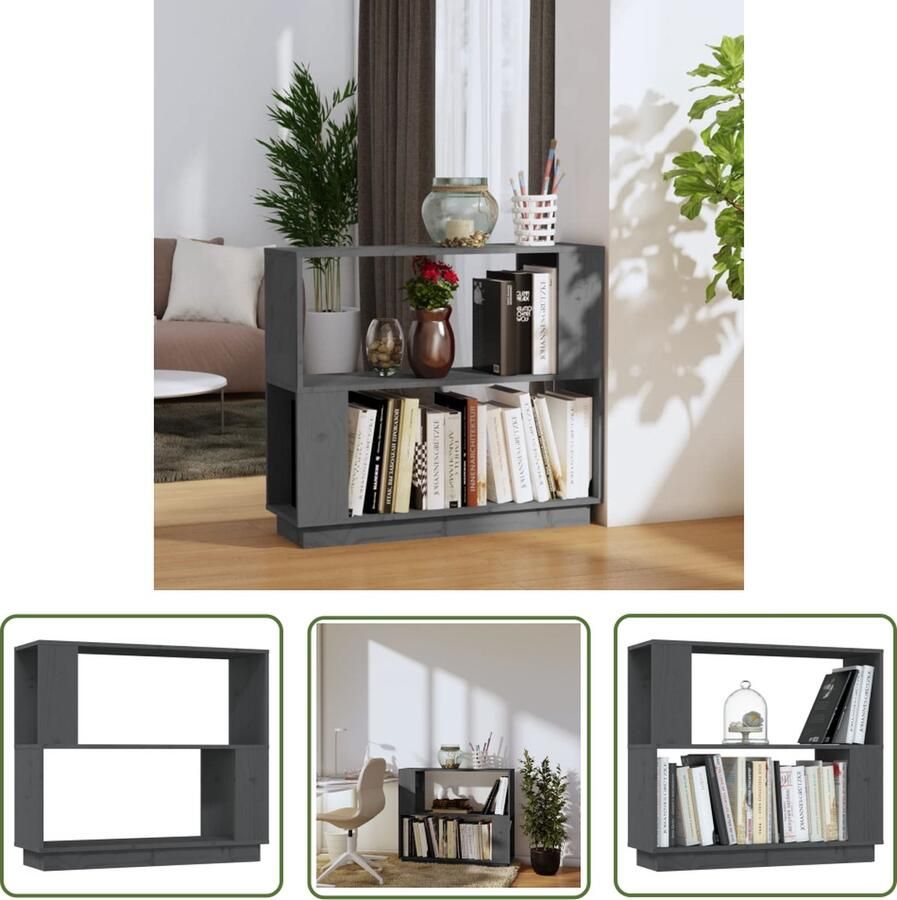 The Living Store Boekenkast kamerscherm 80x25x70 cm massief grenenhout grijs Boekenkast Grenoble Hout Boekenplank Woonkamerdecoratie Kamer Scheidingswand - Foto 2
