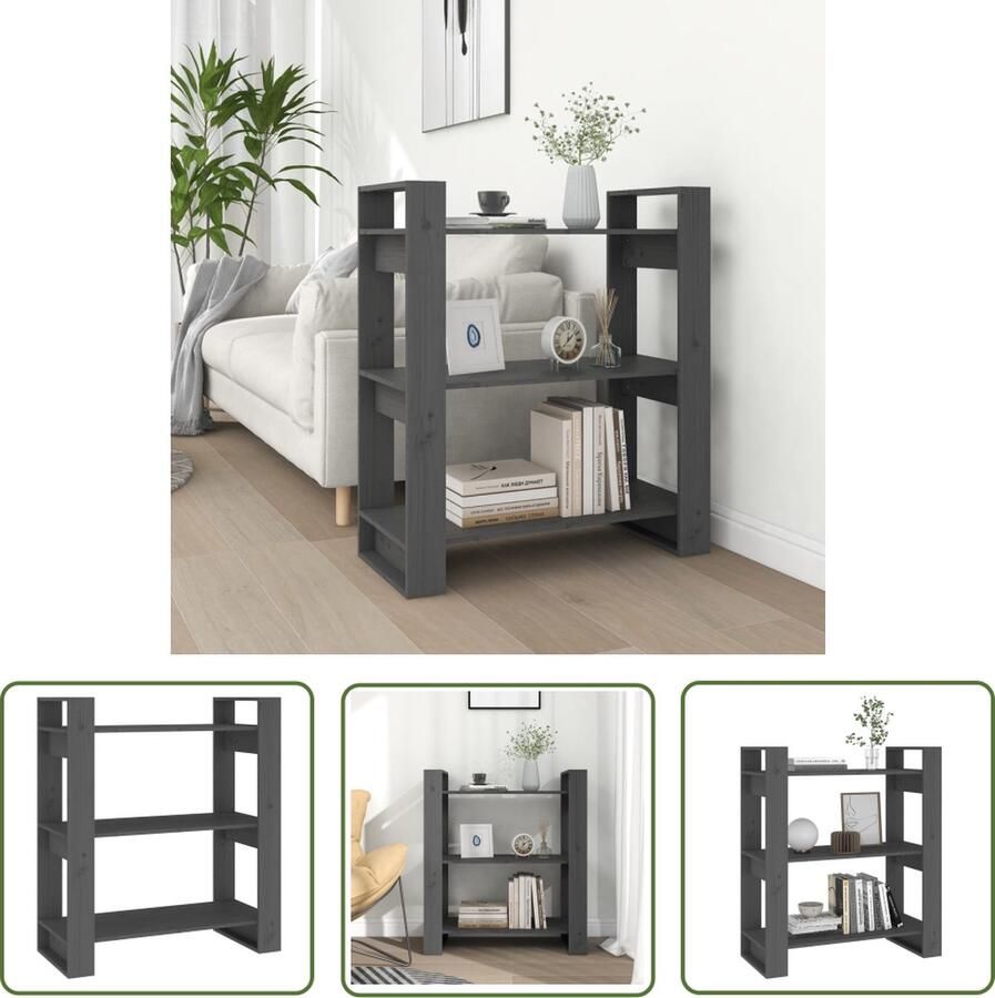 The Living Store Boekenkast kamerscherm 80x35x91 cm massief grenenhout grijs Boekenkast Grenoble Hout Kamer Scheidingswand Grijze Boekenkast Vintage Boekenkast - Foto 2