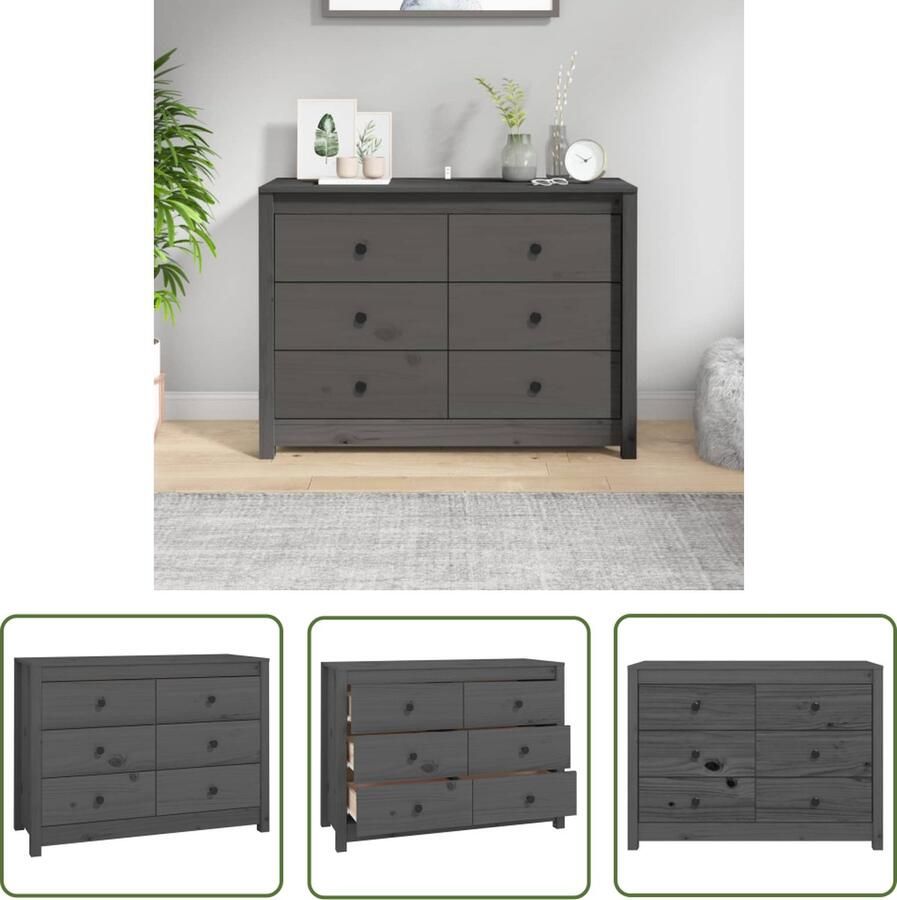 The Living Store Dressoir 100x40x72 cm massief grenenhout grijs Dressoir Grenoble Hout Grijze Kast Opbergkast Salontafel