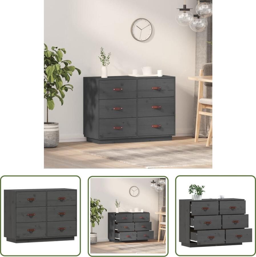 The Living Store Dressoir 100x40x75 cm massief grenenhout grijs Dressoir Houten Dressoir Grenoble Hout Vintage Dressoir Kamerinrichting