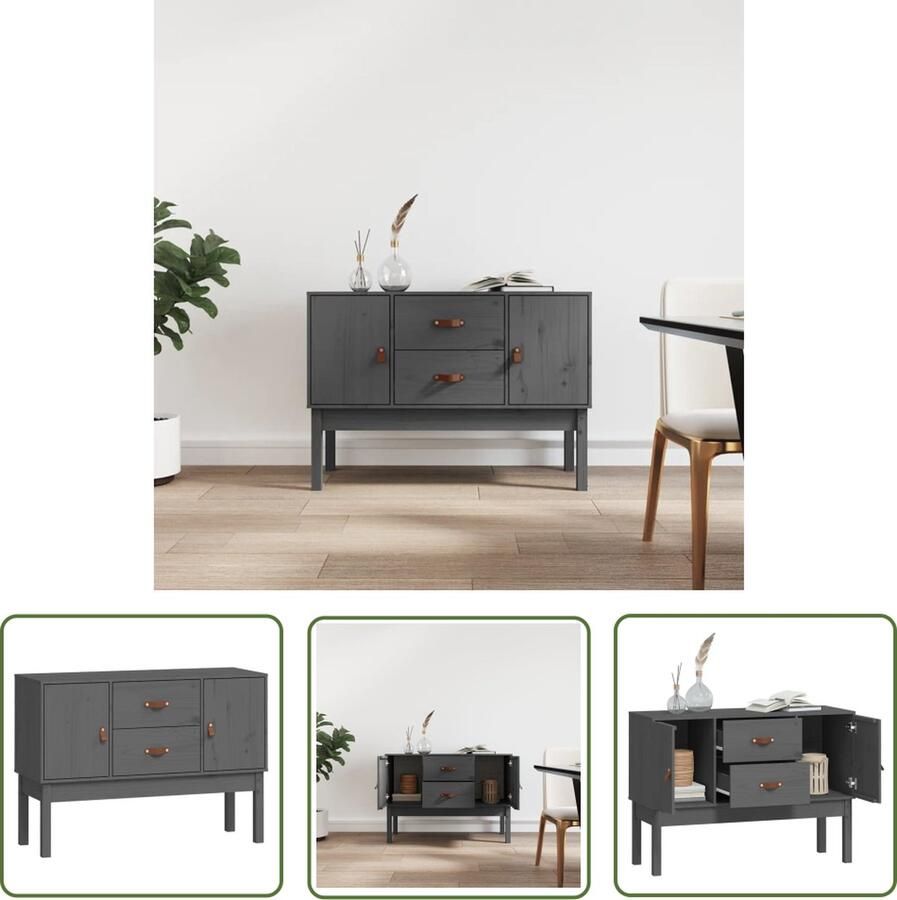 The Living Store Dressoir 110x40x78 cm massief grenenhout grijs Dressoir Grenoble Hout Vintage Dressoir Landelijke Stijl Salontafel