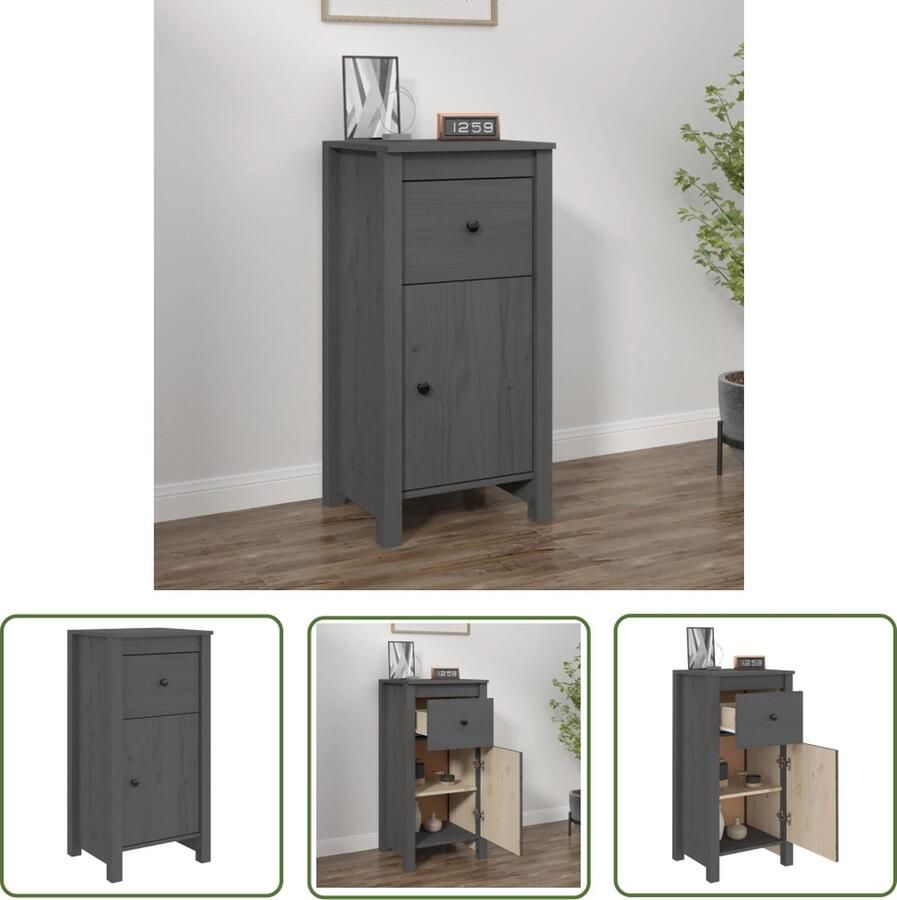 VidaXL Dressoir 40x35x80 cm massief grenenhout grijs Dressoir Grenoble Hout Vintage Dressoir Landelijk Dressoir Salontafel