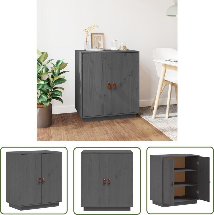 The Living Store Dressoir 65 5x40x75 cm massief grenenhout grijs Dressoir Bijzetkast Grenoble Hout Vintage Landelijke Stijl