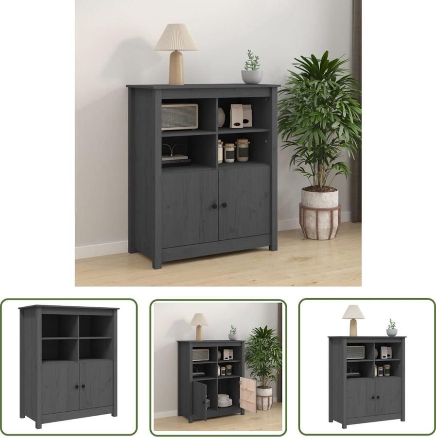 The Living Store Dressoir 83x41 5x100 cm massief grenenhout grijs Dressoir Landelijke Stijl Houten Dressoir Grenenhouten Dressoir Vintage Dressoir
