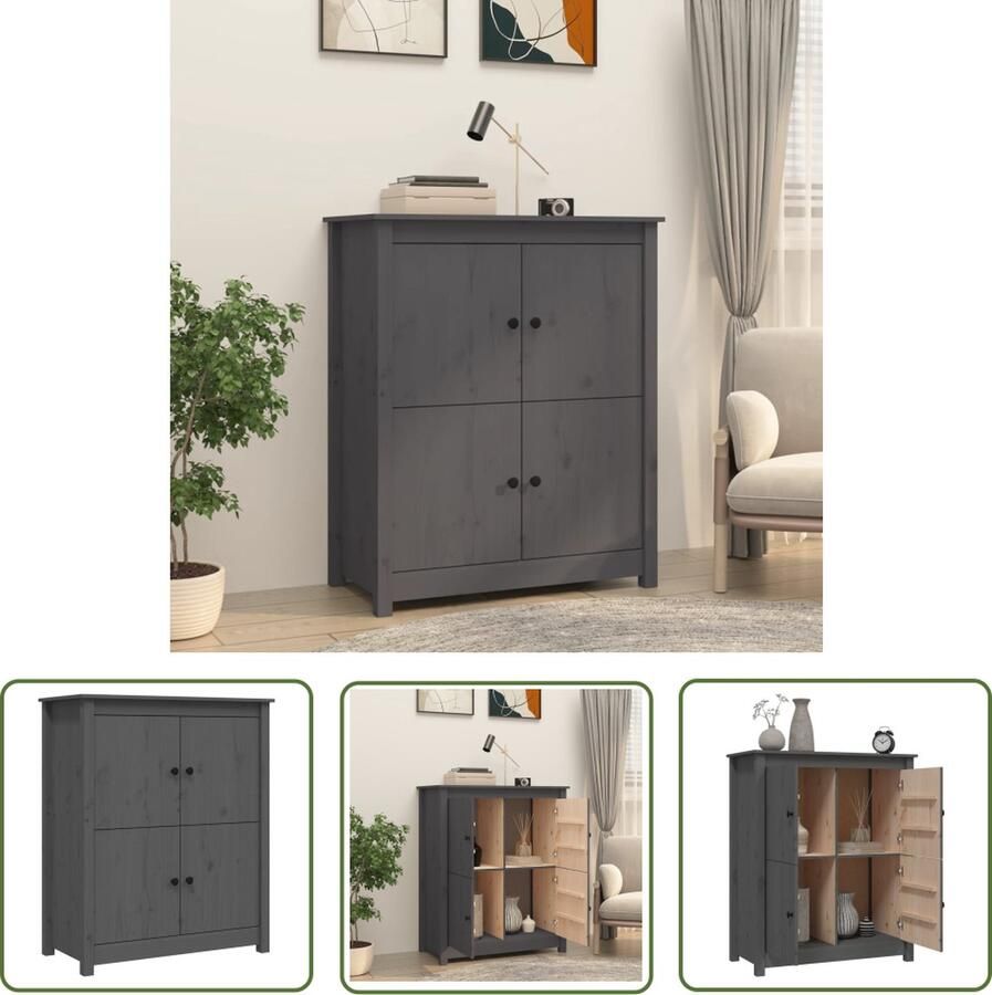 The Living Store Dressoir 83x41 5x100 cm massief grenenhout grijs Dressoir Landelijke Stijl Houten Dressoir Grenoble Hout Vintage Dressoir