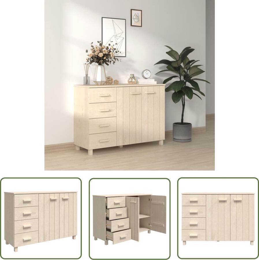 The Living Store Dressoir HAMAR 113x40x80 cm massief grenenhout honingbruin Dressoir Ladekast Houten Dressoir Salontafel Livingroom Furniture