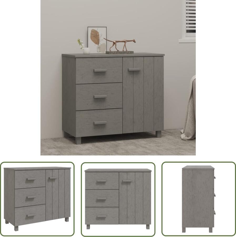VidaXL Dressoir HAMAR 90x40x80 cm massief grenenhout lichtgrijs Dressoir Grenoble Hout Grijze Dressoirs Salontafel Tv Stand