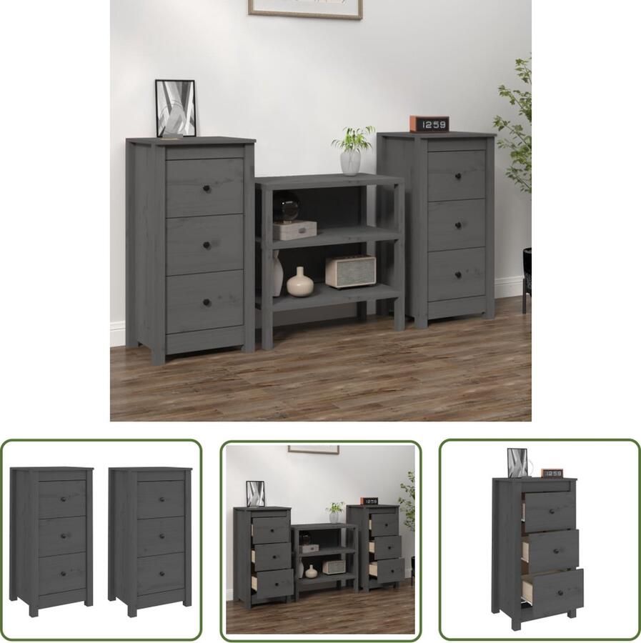 The Living Store Dressoirs 2 st 40x35x80 cm massief grenenhout grijs Dressoir Meubel Kast Grenoble Hout Vintage