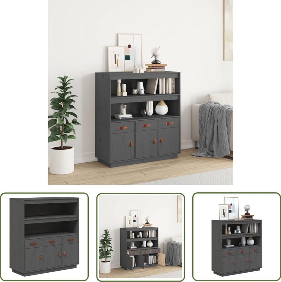 The Living Store Hoge kast 100x40x108 5 cm massief grenenhout grijs Bijzettafel Grenoble Hout Side Table Opslagmeubels Tv Stand