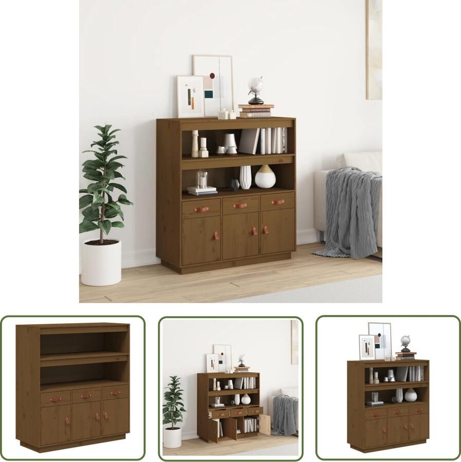 The Living Store Hoge kast 100x40x108 5 cm massief grenenhout honingbruin Bijzettafel Grenoble Hout Honingbruin Tv Tafel Salontafel