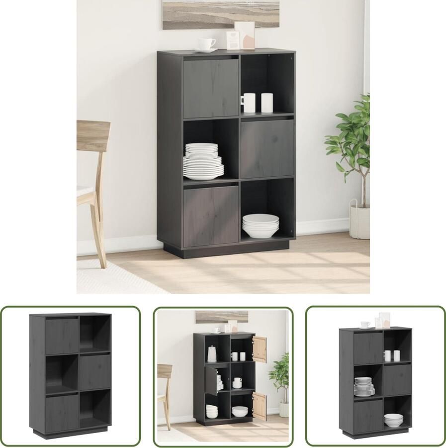 The Living Store Hoge kast 74x35x117 cm massief grenenhout grijs Hoge Kast Grenoble Hout Kasten Opslagruimte Woonaccessoires