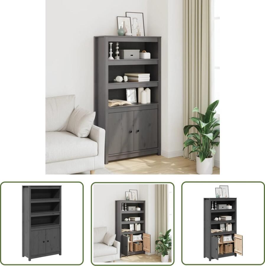 The Living Store Hoge kast 80x35x154 cm massief grenenhout grijs Hoge Kast Grenoble Hout Grijze Kast Opbergkast Salontafel