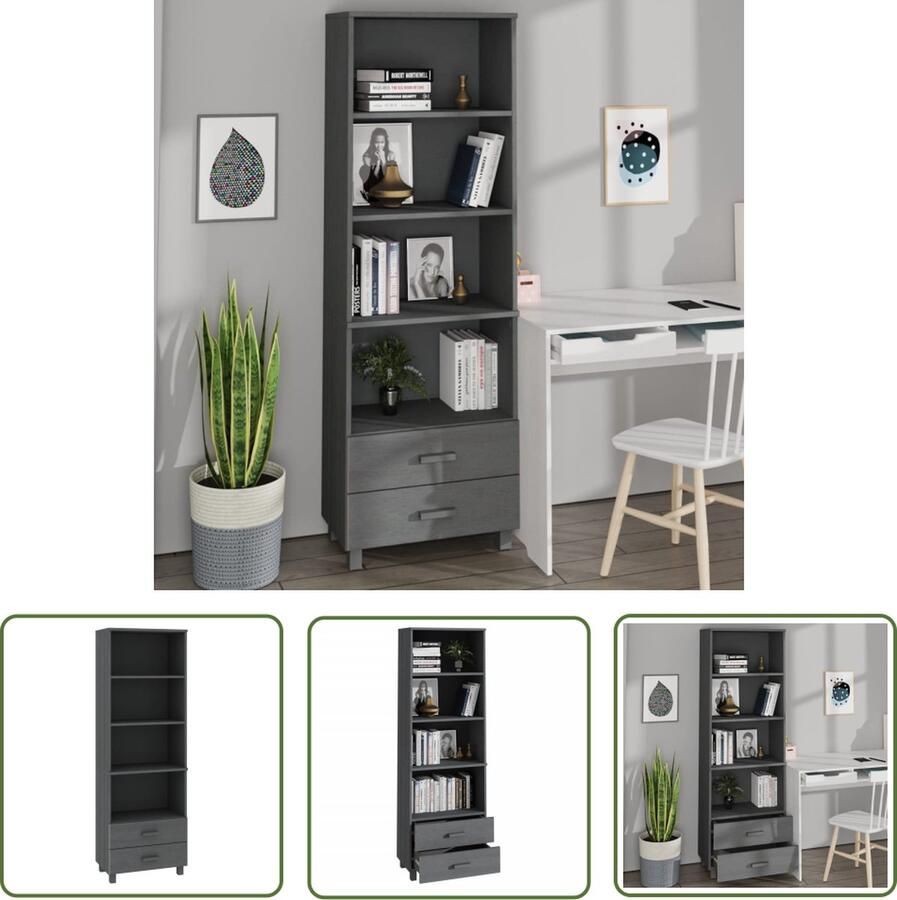 VidaXL Grenoble Hout Hoge Kast Hoge kast HAMAR 60x35x180 cm massief grenenhout donkergrijs Donkere Kleurenkast Vintage Kast Opbergkast