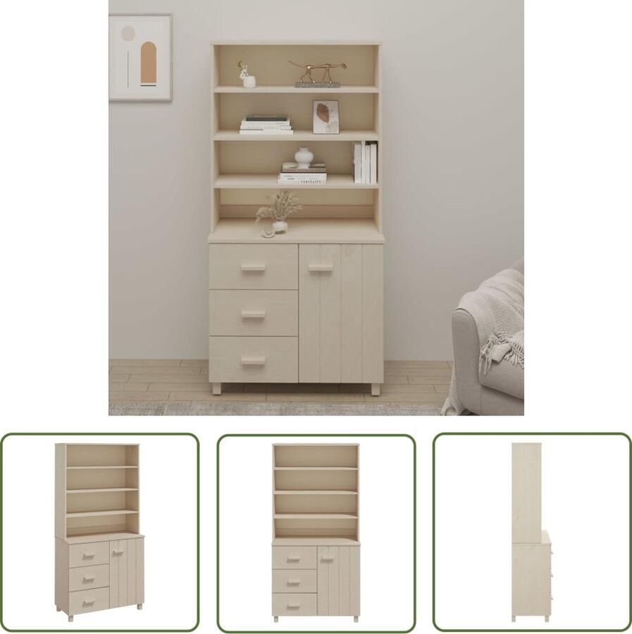 The Living Store Hoge kast HAMAR massief grenenhout honingbruin Hoge Kast Hout Dressoir Buffetkast Livingroom Furniture