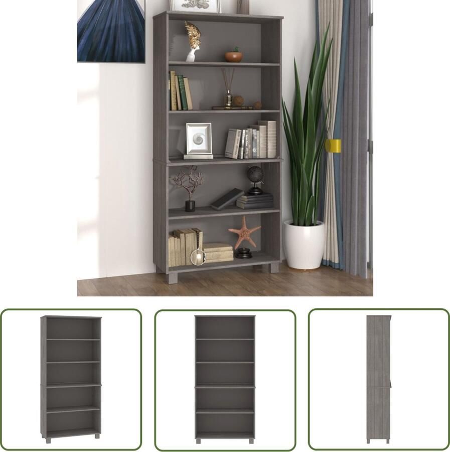 The Living Store Hoge kast HAMAR massief grenenhout lichtgrijs Houten Kast Dressoir Buffetkast Opzetkast Grenenhout