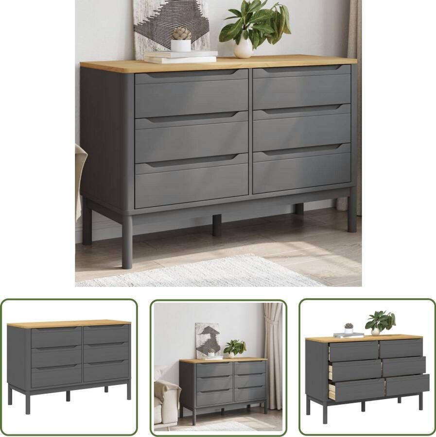 VidaXL Ladekast FLORO massief grenenhout grijs Ladekast Grenoble Hout Grijze Ladekast Vintage Ladekast Salontafel