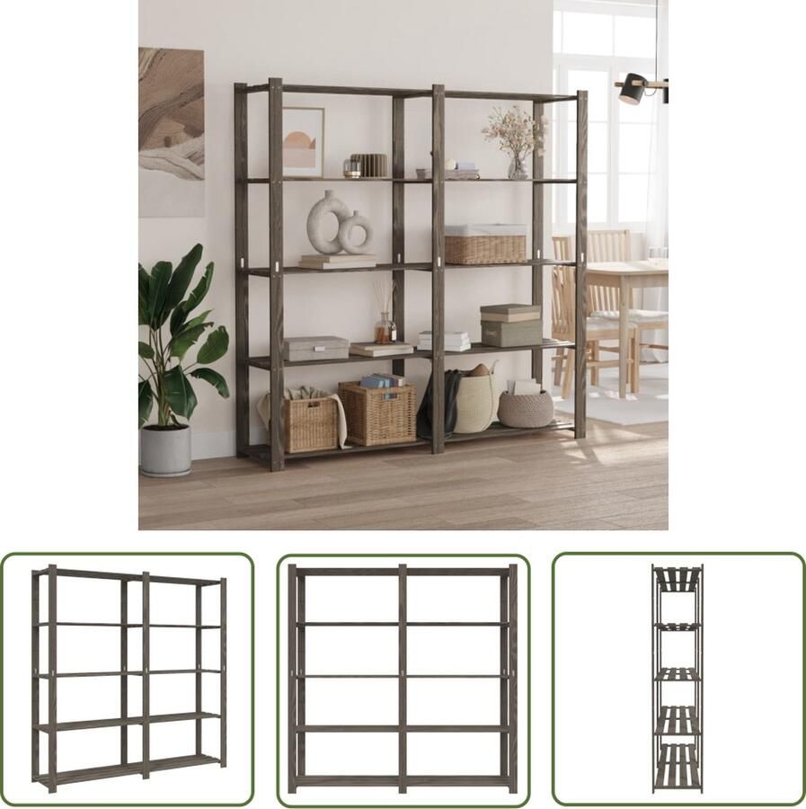 VidaXL Grenoble Hout Opbergrek 5-laags 170x38x170 cm massief grenenhout grijs Vintage Interieur Opbergsysteem Boekenkast