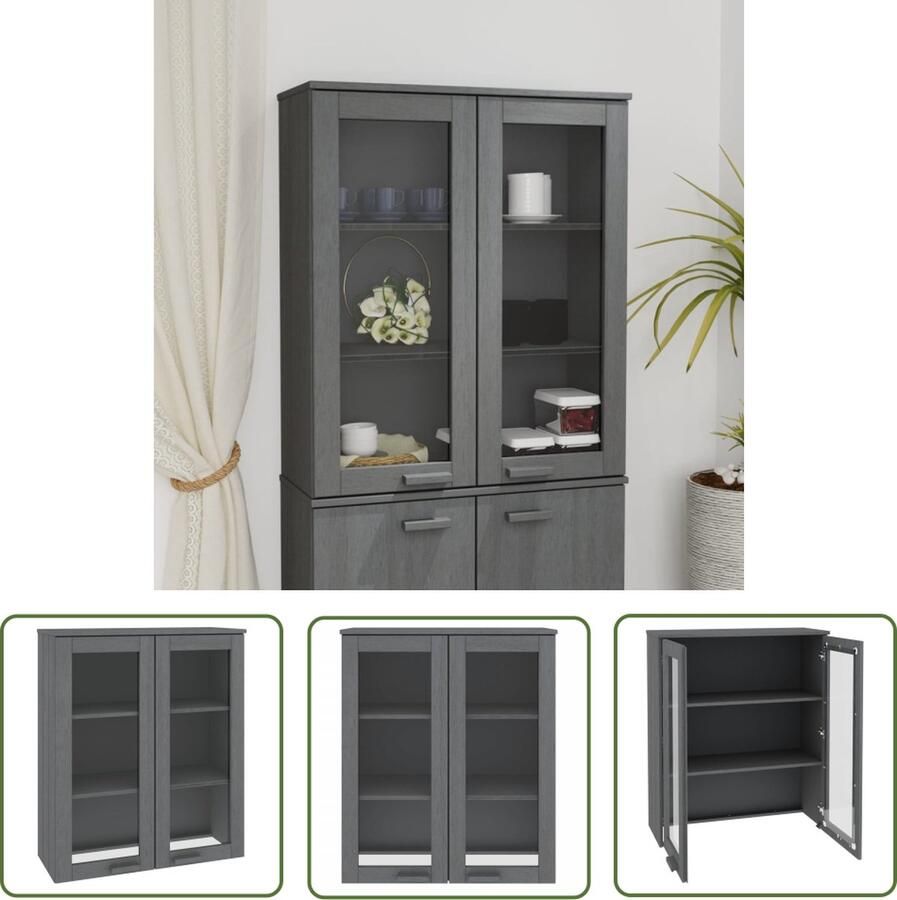 The Living Store Opzetkast HAMAR 85x35x100 cm massief grenenhout donkergrijs Opzetkast Bovenkast Houtmeubilair Grenenhouten Kast Donkere Kast