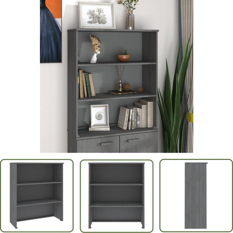 The Living Store Opzetkast HAMAR 85x35x100 cm massief grenenhout donkergrijs Houten Opzetkast Opbergkast Bovenkast Woonkamerdecoratie Vintage Design