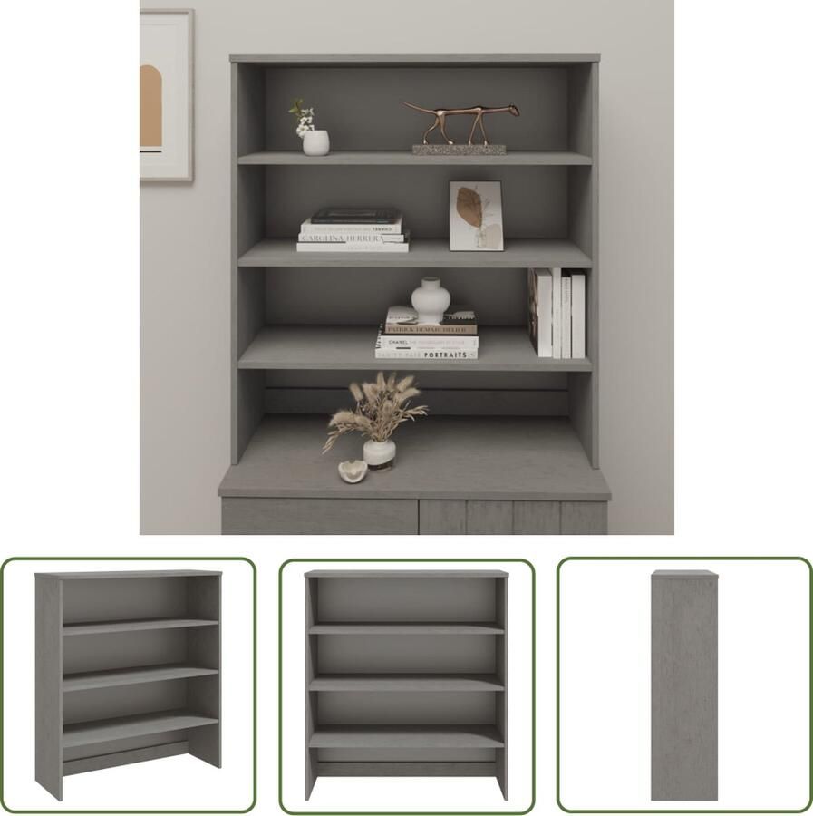 The Living Store Opzetkast HAMAR 90x30x100 cm massief grenenhout lichtgrijs Opzetkast Houten Opzetkast Dressoirkast Bovenkast Livingroom Furniture