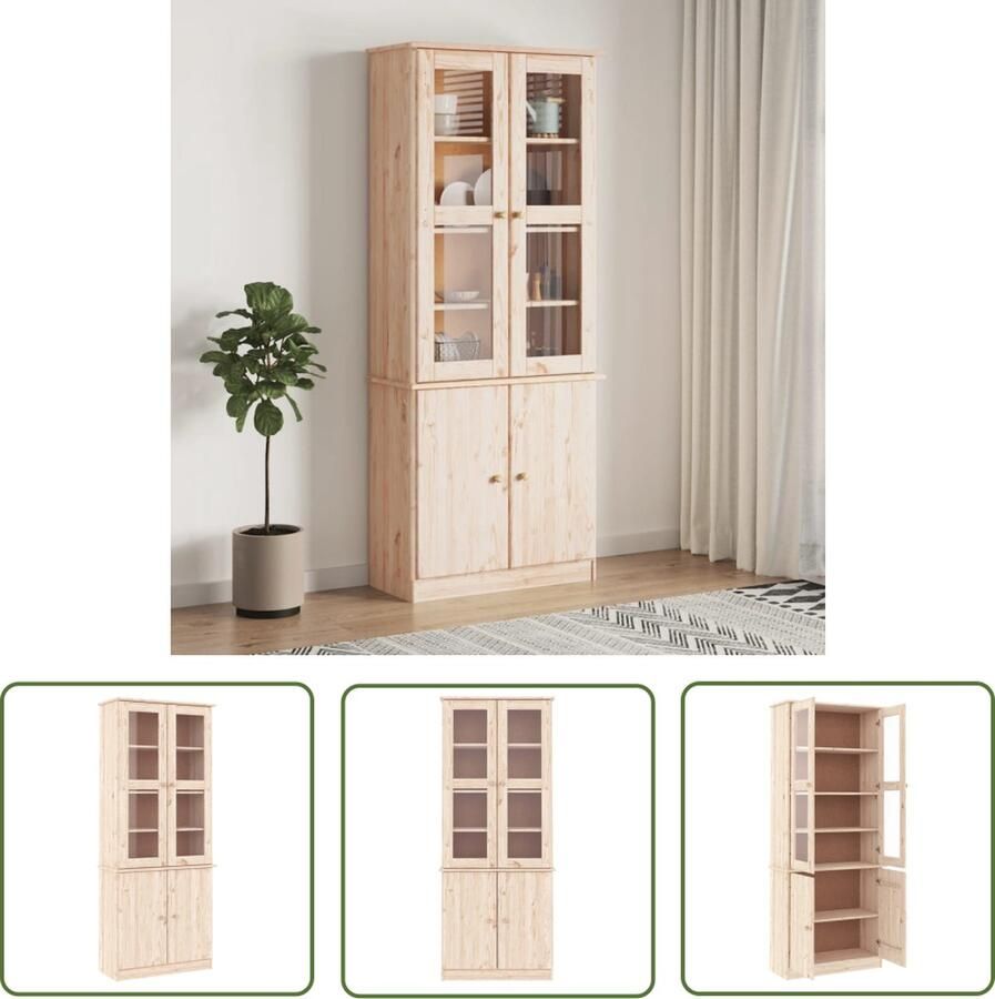 The Living Store Vitrinekast ALTA 77x35x186 5 cm massief grenenhout Vitrinekast Grenoble Hout Vintage Kast Display Kast Opslagoplossing
