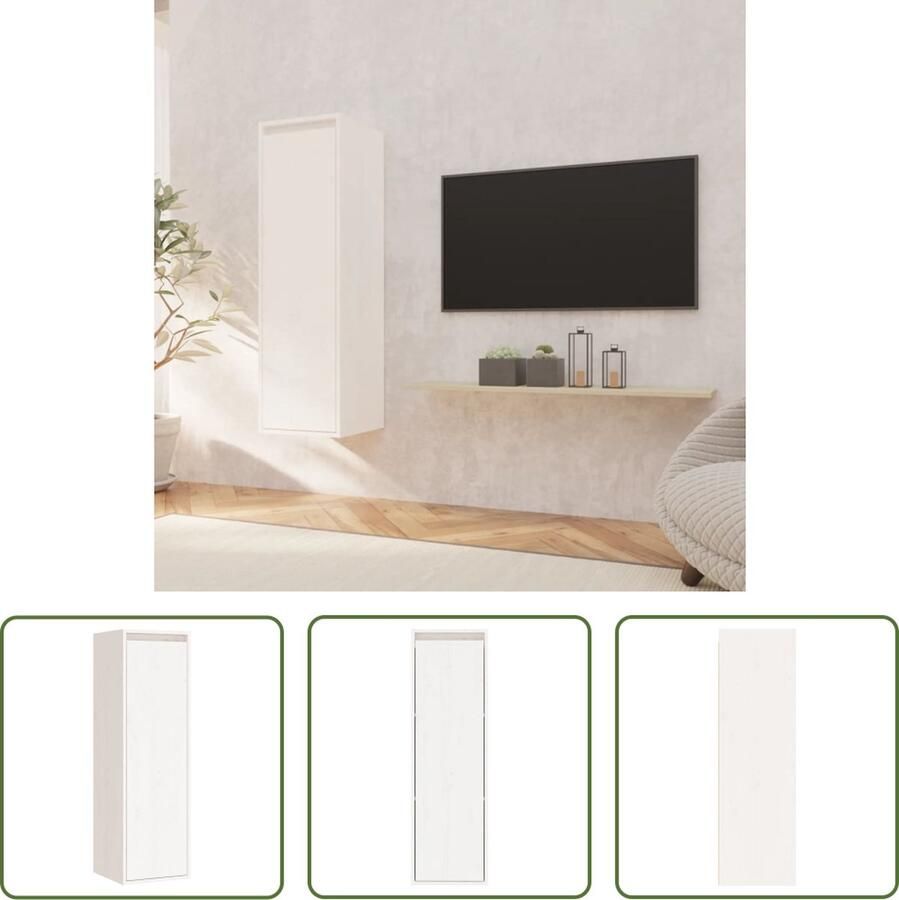 The Living Store Wandkast 30x30x100 cm massief grenenhout wit Hangkast Grenenhouten Kast Wandkast Wit Kast Salontafel